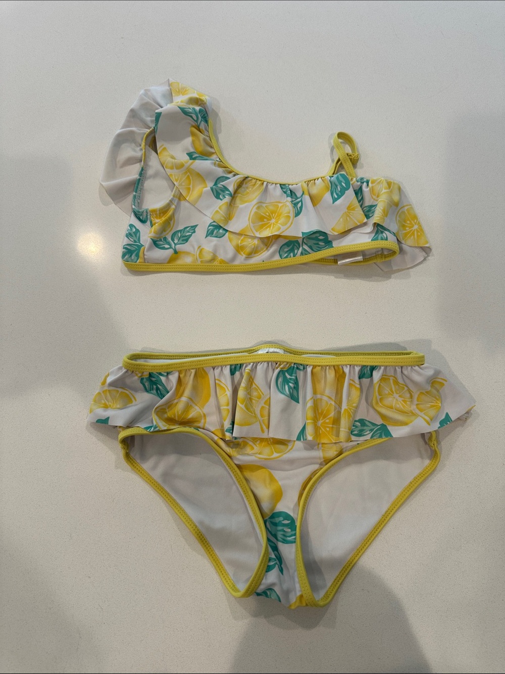 Kids Girl Lemon Ruffle Bikini Two Piece - Yellow White